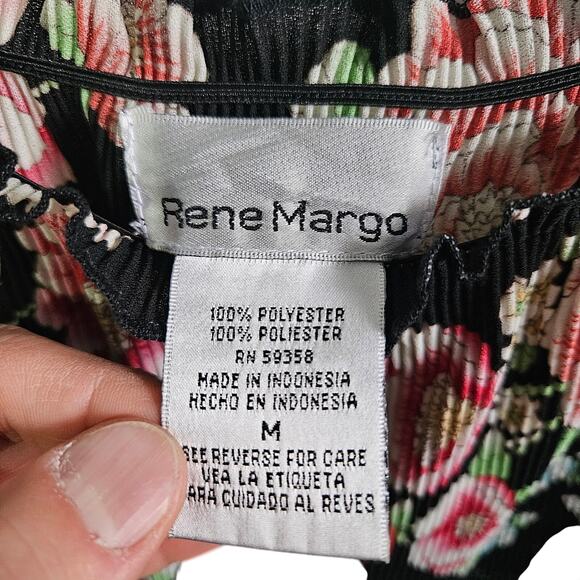 Rene Margo M Ruffle Trim Flounce Blouse Black Rib Floral Rosette Dark Fairycore - Picture 5 of 5